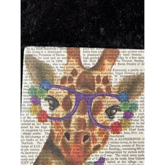 Set Of 4 Giraffe Coasters With Glasses Printed On Text Background Cork Backing - Picture 3 of 6